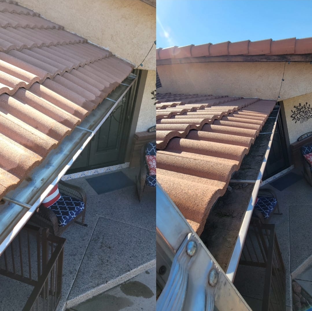 Gutter cleaning before/after